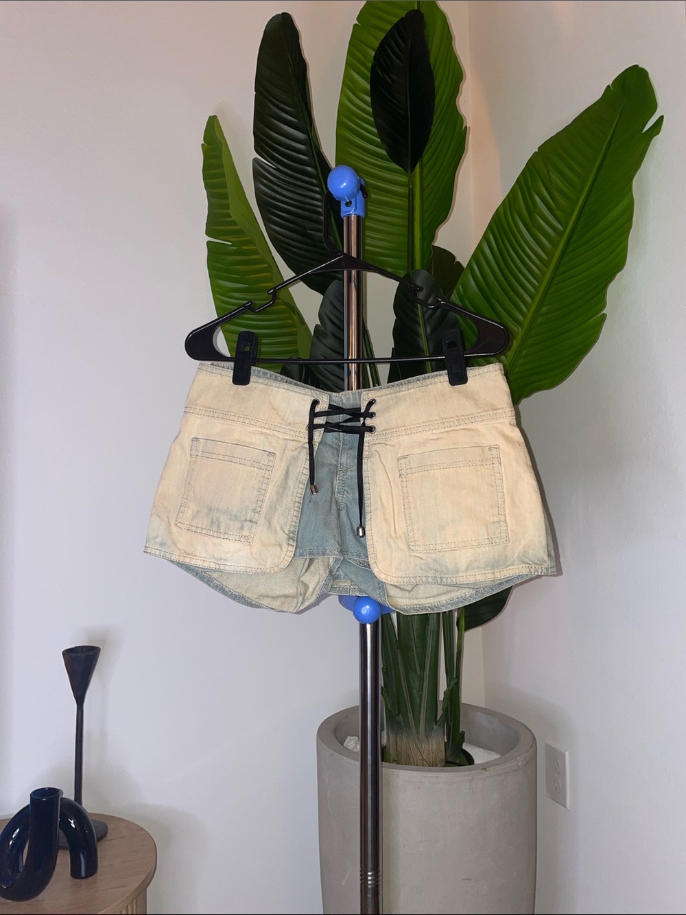 Light Beige Women's Denim Shorts with Drawstring